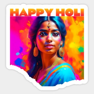 Happy Holi Beautiful Woman in Blue Sticker